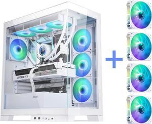 SAMA 4503 Tempered Glass Side Panel Mid Tower ATX Computer Gaming PC Case White, 4 Addressable RGB Fans Pre-Installed, Support Back plug Motherboard