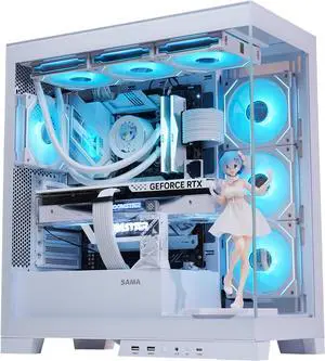 SAMA 4503 Tempered Glass Side Panel Mid Tower ATX Computer Gaming PC Case White, 4 Addressable RGB Fans Pre-Installed, Support Back plug Motherboard