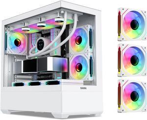 SAMA SV02 Dual USB3.0 and Type C Tempered Glass ATX Mid Tower Gaming PC Computer Case, 3 Addressable RGB Fans Pre-Installed, Support BTF Back Plug Motherboard