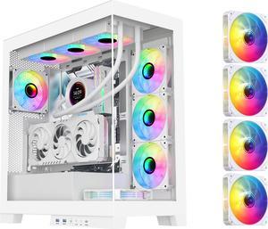 SAMA 4503 Mid Tower ATX Gaming PC Computer Case White 4 Addressable RGB Fans PreInstalled Support Back plug Motherboard 270 Degree Large Double Side Glass Panels