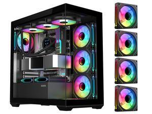 SAMA SV02 Dual USB3.0 and Type C Tempered Glass ATX Mid Tower Gaming PC Computer Case, 3 Addressable RGB Fans Pre-Installed, Support BTF Back Plug Motherboard