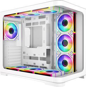 SAMA 2851 Dual USB3.0 and Type C Tempered Glass ATX Mid Tower Gaming PC Computer Case, w/ 4 x 120mm ARGB Fans (3 x MB Side, 1 x Rear) Pre-Installed, Back Plug Motherboard Design