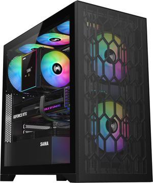 SAMA V Mesh Black High-Airflow ATX Mid-Tower Gaming PC Case with Tempered Glass, USB Type-C, and Back-Plug Motherboard Support