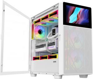 SAMA V-play ATX Mid Tower High-end Gaming Computer PC Case With 8-inch LCD Display, Tempered Glass Side Panels, Supports Multiple Cooling Configurations White