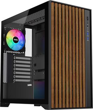 SAMA V Nature ATX mATX Mid Tower PC Case - Front Panel with 10 Black Walnut Colored European Beech Wood,4 Addressable RGB Fans Pre-Installed