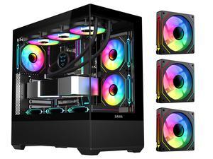 SAMA SV02 Dual USB3.0 and Type C Tempered Glass ATX Mid Tower Gaming PC Computer Case, 3 Addressable RGB Fans Pre-Installed, Support BTF Back Plug Motherboard