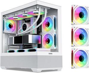 SAMA SV02 ATX Mid Tower Gaming Computer Case,Type C Dual USB3.0 Tempered Glass PC Case w/ 3 x 120mm ARGB Fans (2 x MB Side, 1 x Rear) Pre-Installed