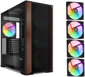 SAMA Z60 Black Genuine Walnut Wood PC Case, ATX Mid Tower, Pre-Installed 4x 140mm ARGB PWM Fans, Supports 360mm Radiator on Top, Type-C Port, Supports E-ATX/ATX/M-ATX/ITX, Full Tower Computer Case