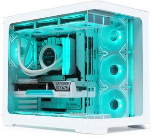 SAMA 2851 ATX Mid-Tower PC Gaming Case, High-Airflow, Sturdy Curved Tempered Glass Front, 4 ARGB PWM Fan Pre-installed with Fan Hub, White