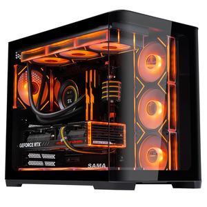 SAMA SV02 Dual USB3.0 and Type C Tempered Glass ATX Mid Tower Gaming PC Computer Case, 3 Addressable RGB Fans Pre-Installed, Support BTF Back Plug Motherboard