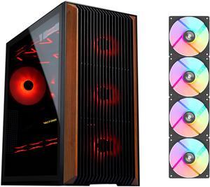 SAMA Z60 Black Genuine Walnut Wood PC Case, ATX Mid Tower, Pre-Installed 4x 140mm ARGB PWM Fans, Supports 360mm Radiator on Top, Type-C Port, Supports E-ATX/ATX/M-ATX/ITX, Full Tower Computer Case