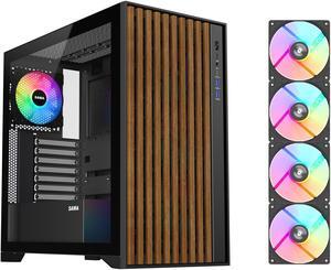 SAMA V Nature ATX MATX Mid Tower PC Case - Front Panel with 10 Black Walnut Colored European Beech Wood,4 Addressable RGB Fans Pre-Installed