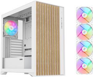 SAMA V Nature ATX MATX Mid Tower PC Case - Front Panel with 10 Walnut Colored European Beech Wood,4 Addressable RGB Fans Pre-Installed
