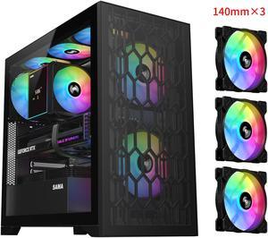 SAMA V Mesh Gaming PC Case, 3x 140mm ARGB Fans Included, High-Airflow ATX Mid-Tower Case with Tempered Glass, USB Type-C, and Back-Plug Motherboard Support, Black