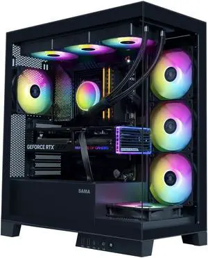 SAMA V50 Black Mid Tower PC Case, 4x120mm ARGB PWM Fan Pre-Install for Efficient Cooling, Compatible ATX/MATX/ITX Motherboards and Back-Connect Design Supports 360mm Water Cooling and 40 Series GPU