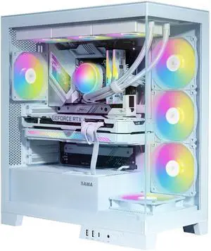 SAMA V50 White Mid Tower PC Case, 4x120mm ARGB PWM Fan Pre-Install for Efficient Cooling, Compatible ATX/MATX/ITX Motherboards and Back-Connect Design Supports 360mm Water Cooling and 40 Series GPU