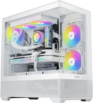 SAMA V40 White ATX Mid Tower PC Case, 6 Pre-Installed 120mm ARGB PWM Fans, Dual Tempered Glass Panels, Vertical Airflow Design, Gaming Computer Case for ATX/Micro-ATX/ITX Motherboard