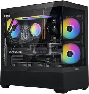 SAMA V40 Black ATX Mid Tower PC Case, 6 Pre-Installed 120mm ARGB PWM Fans, Dual Tempered Glass Panels, Vertical Airflow Design, USB Type-C Port,  Gaming Computer Case for ATX/Micro-ATX/ITX Motherboard
