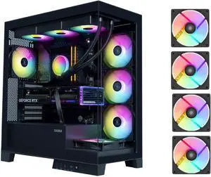 SAMA V50 Black Mid Tower PC Case, 4x120mm ARGB PWM Fan Pre-Install for Efficient Cooling, Compatible ATX/MATX/ITX Motherboards and Back-Connect Design Supports 360mm Water Cooling and 40 Series GPU