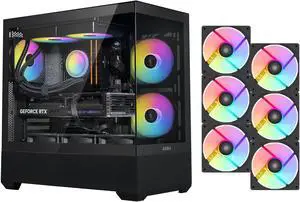 SAMA V40 Black ATX Mid Tower PC Case, 6 Pre-Installed 120mm ARGB PWM Fans, Dual Tempered Glass Panels, Vertical Airflow Design, USB Type-C Port,  Gaming Computer Case for ATX/Micro-ATX/ITX Motherboard