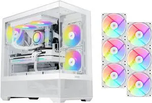 SAMA V40 White ATX Mid Tower PC Case, 6 Pre-Installed 120mm ARGB PWM Fans, Dual Tempered Glass Panels, Vertical Airflow Design, Gaming Computer Case for ATX/Micro-ATX/ITX Motherboard