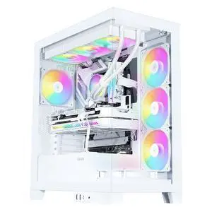 SAMA V50 White Mid Tower PC Case, 4x120mm ARGB PWM Fan Pre-Install for Efficient Cooling, Compatible ATX/MATX/ITX Motherboards and Back-Connect Design Supports 360mm Water Cooling and 40 Series GPU