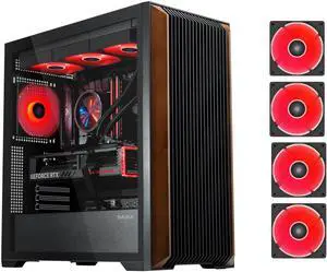 SAMA Z60 Black Genuine Walnut Wood PC Case, ATX Mid Tower, Pre-Installed 4x 140mm ARGB PWM Fans, Supports 360mm Radiator on Top, Type-C Port, Supports E-ATX/ATX/M-ATX/ITX, Full Tower Computer Case