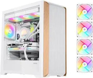 SAMA Z60 White Genuine Walnut Wood PC Case, ATX Mid Tower, Pre-Installed 4x 140mm ARGB PWM Fans, Supports 360mm Radiator on Top, Type-C Port, Supports E-ATX/ATX/M-ATX/ITX, Gaming Case