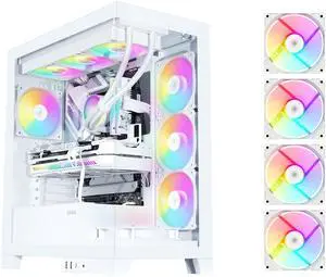 SAMA V50 White Mid Tower PC Case, 4x120mm ARGB PWM Fan Pre-Install for Efficient Cooling, Compatible ATX/MATX/ITX Motherboards and Back-Connect Design Supports 360mm Water Cooling and 40 Series GPU