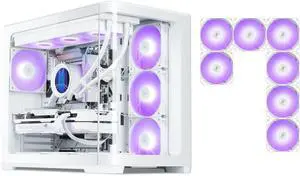 SAMA V60 PC Case, Mid-Tower Computer Case, A Curved Tempered Glass, 7 Pre-Installed ARGB PWM Fans and Fan Hub, USB Type-C, ATX/MATX/ITX Back-Connect Support, 360mm Liquid Cooler Compatible, White