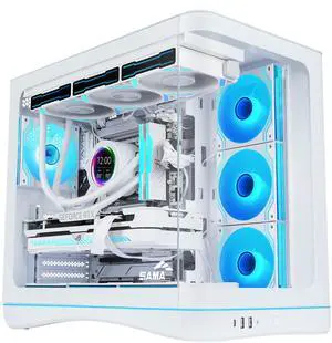SAMA V62 Mid-Tower PC Case, 7x120mm Pre-Installed ARGB PWM Fans, 4mm Tempered Glass, USB 3.1 Type-C & USB 3.0 Ports, 7 Slots, Support ATX/MATX/ITX, Back-Connect Ready, White SAMA V62 Mid-Tower PC Case, 7x120mm Pre-Installed ARGB PWM Fans, 4mm Tempered Glass, USB 3.1 Type-C & USB 3.0 Ports, 7 Slots, Support ATX/MATX/ITX, Back-Connect Ready, White