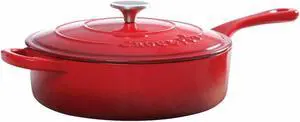 Crock-Pot 3-1/2 qt Scarlet Red Artisan Enameled Cast Iron Deep Saute Pan w/Lid