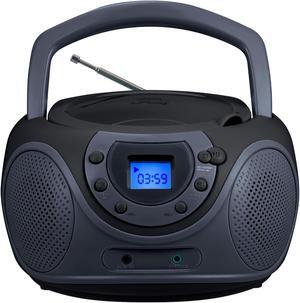 hPlay Gummy P16 Portable CD Player Boombox AM FM Digital Tuning Radio, Aux Line-in, Headphone Jack, Foldable Carrying Handle (Space Grey)