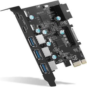 OWNSUN PCI-E to Type C (2),Type A (3) USB 3.0 5-Port PCI Express Expansion Card +Expanding 2 USB 3.0 Ports with Internal 19-Pin Connector for Window 7/8/10/XP/Vista