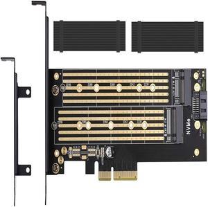 Dual M.2 PCIE Adapter for SATA or PCIE NVMe SSD with Advanced Heat Sink Solution,M.2 SSD NVME (m Key) and SATA (b Key) 22110 2280 2260 2242 2230 to PCI-e x 4 Host Controller Expansion Card