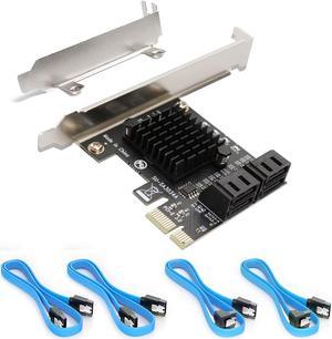 SATA Card 4 Port with 4 SATA Cables, 6 Gbps SATA 3.0 Controller PCIE Expression Card with Low Profile Bracket Support 4 SATA 3.0 Devices