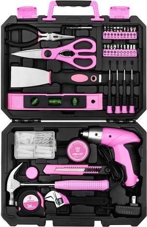 Pink Tool Kit: DEKO Tool Set with Screwdriver for Women General Household Hand Tool Kit with Toolbox Storage Case 98 Piece