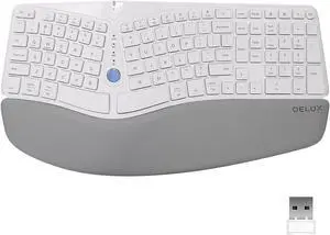 DeLUX Wireless Ergonomic Split Keyboard with Palm Rest Against Carpal Tunnel, Multi-Device Connection, Wave Layout, Comfortable Type for Reduce Hand Pain, Compatible with Windows/macOS (GM901D-White)