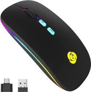 LED Wireless Bluetooth Mouse &2.4GHz Instant Connection Rechargeable Ultra Silent Slim 3 Adjustable DPI 2 Connection Modes with USB-C to USB Adapter for Laptop/MacBook/PC/Tablet/iPad (Black) LED Wireless Bluetooth Mouse &2.4GHz Instant Connection Rechargeable Ultra Silent Slim 3 Adjustable DPI 2 Connection Modes with USB-C to USB Adapter for Laptop/MacBook/PC/Tablet/iPad (Black)