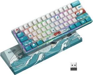 HITIME XVX M61 60% Mechanical Keyboard Wireless, Ultra-Compact 2.4G Rechargeable Gaming Keyboard, RGB Backlit Ergonomic Keyboard for Windows Mac PC Gamers(Coral Sea Theme, Gateron Yellow Switch)