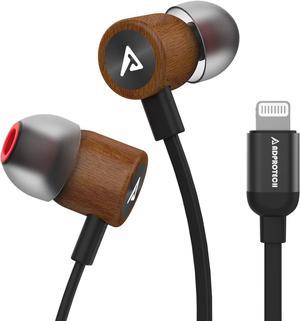 Lightning Headphones ADPROTECH Wired Earbuds Wood MFi Certified Earphones in-Ear Magnetic Headset with Microphone and Volume Controller Compatible iPhone 14 13 12 11 Pro Max iPhone Xs Max XR Black