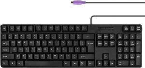 Wired PS2 104 Keys Computer Keyboard with Stands,Black,Waterproof - US Layout Compatible for Windows, PC, Laptop