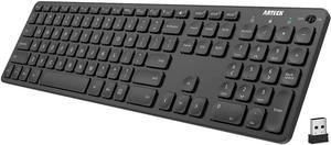 Arteck 2.4G Wireless Keyboard Ultra Slim Full Size Keyboard with Numeric Keypad and Media Hotkey for Computer/Desktop/PC/Laptop/Surface/Smart TV and Windows 10/8/ 7 Built-in Rechargeable Battery