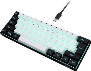 60% Wired Gaming Keyboard, RGB Backlit Mini Keyboard, Waterproof Small Ultra-Compact 61 Keys Keyboard for PC/Mac Gamer, Typist, Travel, Easy to Carry on Business Trip(Black-White)