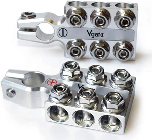 Lead Acid Battery Terminal Clamps, 12-Way Connectors, 8AWG to 4/0(XL) AWG Gauge, Positive & Negative (+/-) Pair for SAE/DIN/EN Tapered Top Post Lead Acid Battery Terminal Clamps, 12-Way Connectors, 8AWG to 4/0(XL) AWG Gauge, Positive & Negative (+/-) Pair for SAE/DIN/EN Tapered Top Post