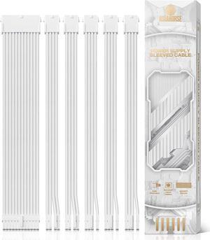 AsiaHorse Power Supply Sleeved Cable, 16 AWG PSU Extension Cable Kit of White Connector, 1x24Pin/2x4+4 EPS/3x6+2 PCI-E, 30cm Length with Combs-White