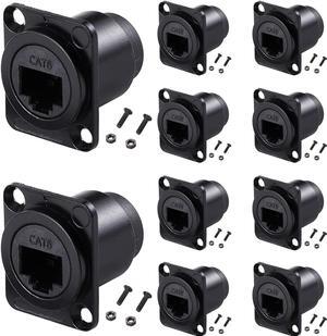 10PCS D-Type RJ45 Coupler, Shielded RJ45 Panel Mount Connector, CAT6/CAT5E/CAT5 Female to Female LAN Network Bulkhead Pass Through Socket