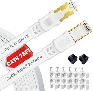 QIFGUO Cat 8 Ethernet Cable 75 ft Internet Network LAN Cable High Speed 2000Mhz 40Gbps RJ45 Cables for Gaming, Xbox, PS4, Modem, Router - Compatible for Cat7/Cat6e/Cat5e Network - White