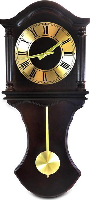 Clock Collection Mahogany Wood Wall Clock with Pendulum and Chimes