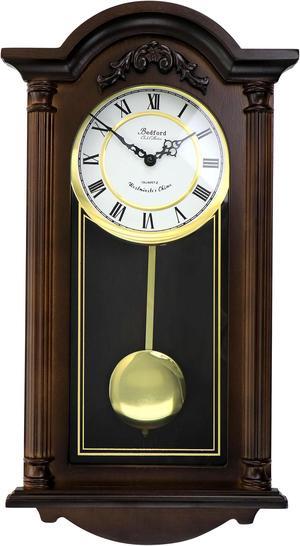 Bedford Clock Collection Noah 22 Inch Chestnut Wood Chiming Pendulum Wall Clock
